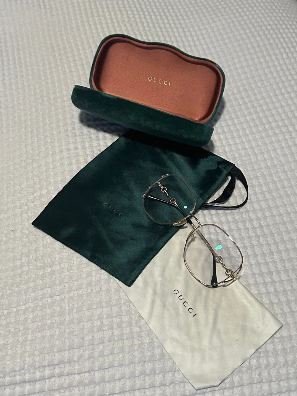 Gucci Gold Metal Frame Women's Glasses with Green Velvet Case